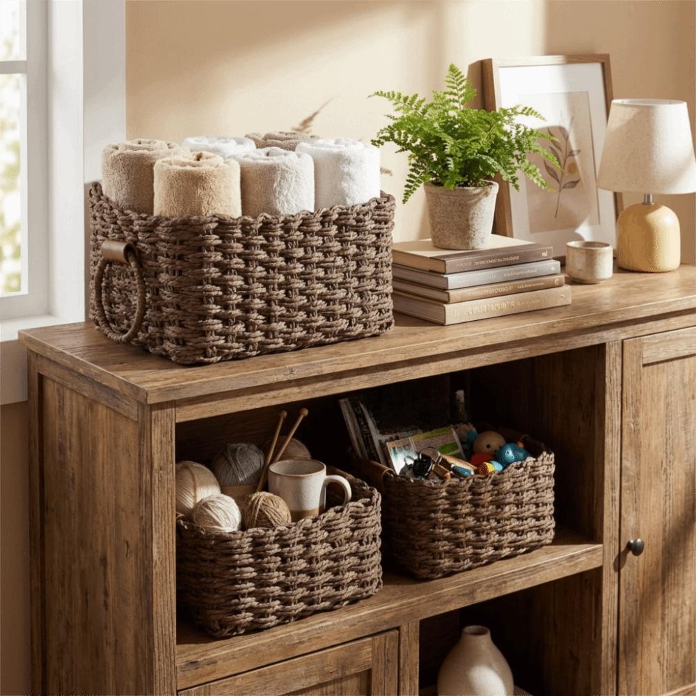 3PCS Simple Woven Storage Basket Eco-friendly Gift Storage Container Practical Gift Basket  Office