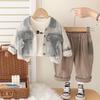 Boys' Trendy Denim 3-Piece Set: Stylish Spring/Autumn Outfit with Shirt and Outerwear