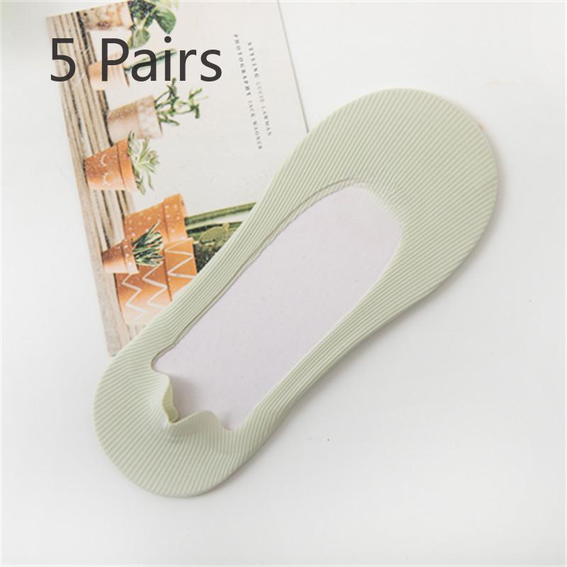 5 Pairs of Women's Summer Thin Solid Color Ice Silk Invisible Silicone Non Slip Socks