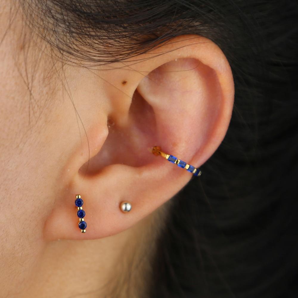 Promotion Small Girl Women Stud Earring Three Stone Colorful Cz bar Stud Simple Minimal Multi Piercing Ear Bone Earrings