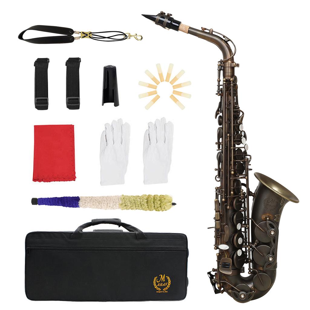 M MBAT Alto Saxophone E Flat Premium Antique Brass Body Alto Saxophone Set Pro Woodwind Instruments with Case Sax Accessories