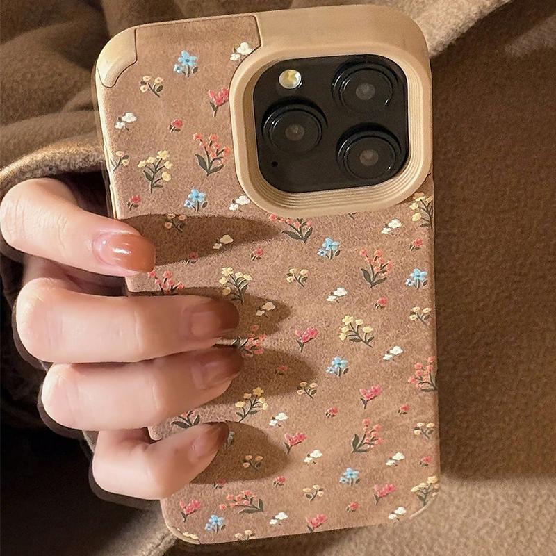 For iPhone 17 Pro Max Case Fashion Vintage Beige Suede Floral Design Cases For iPhone 11 12 13 14 15 16 Pro Max Plus XS XR Cover