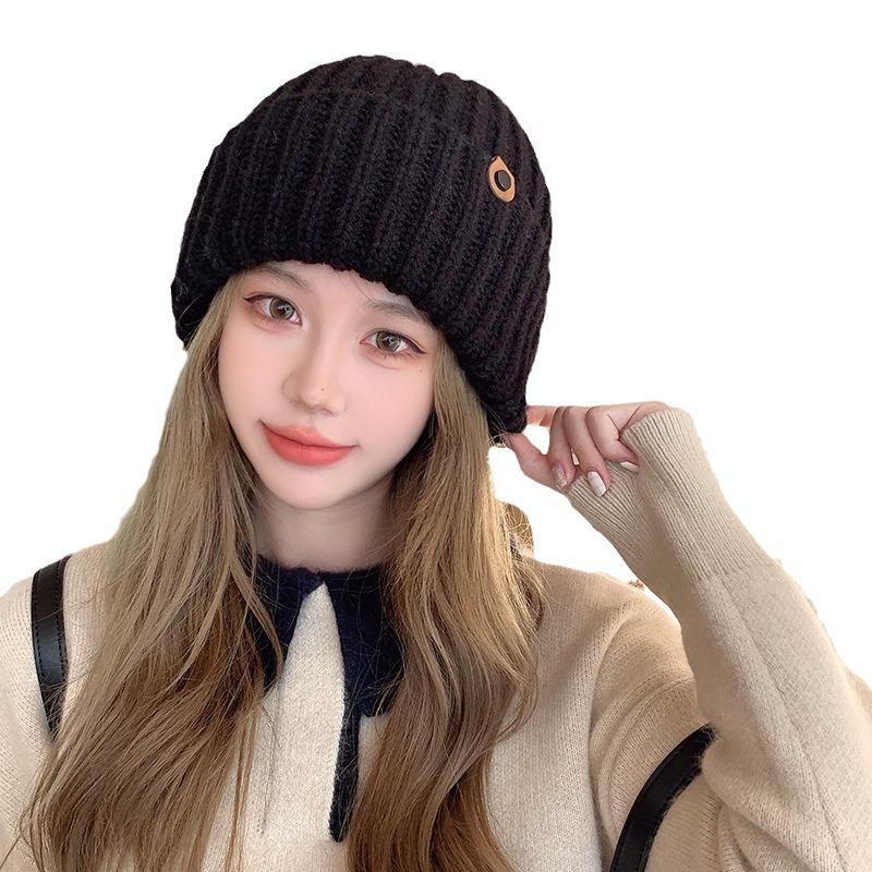 Autumn and Winter Warm and Ear Protecting Cold Hat Large Head Circumference Face Showing Small Knitted Hat Simple and Versatile Pullover Woolen Hat