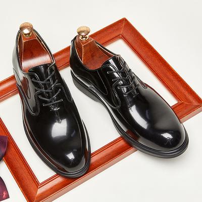 British Style New Leather Glossy Casual Leather Shoes Men's Dress Patent Leather Round Head Oxford Shoes Lace-up