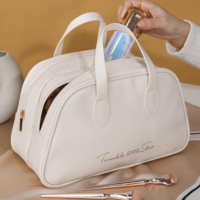 Aiyijiu Large Capacity PU Leather Double-Layer Cosmetic Bag