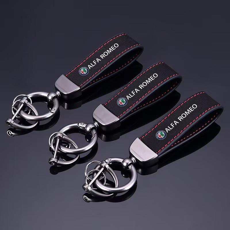 Car Stickers For Alfa Romeo High-end Leather Car Logo Key Chain Keyring Auto Interior Accessories For Alfa Romeo 4C 159 166 Spid