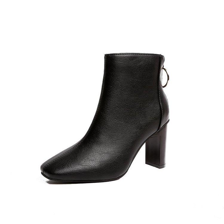 Short boots for women 2026 autumn and winter new style leather boots square toe high heels nude boots fashion short boots