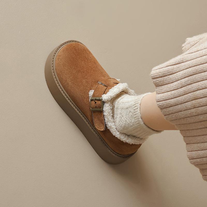 Winter Pelzschuhe Damen Slipper Warme Baumwollschuhe Dicke Sohle 4,5cm Rutschfest Modemarke Damen Winterschuhe Weich Übergröße 42