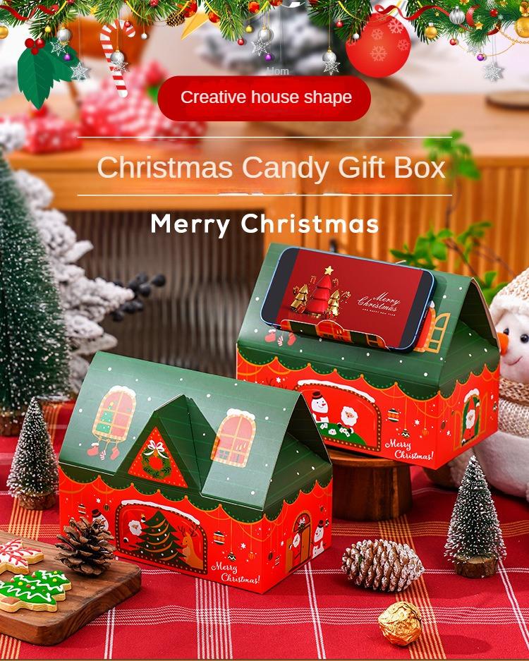 10pcs New Christmas 3D House Apple Box Creative Christmas Eve Gift Box Small Snacks Biscuits Innovative Packaging Box Christmas