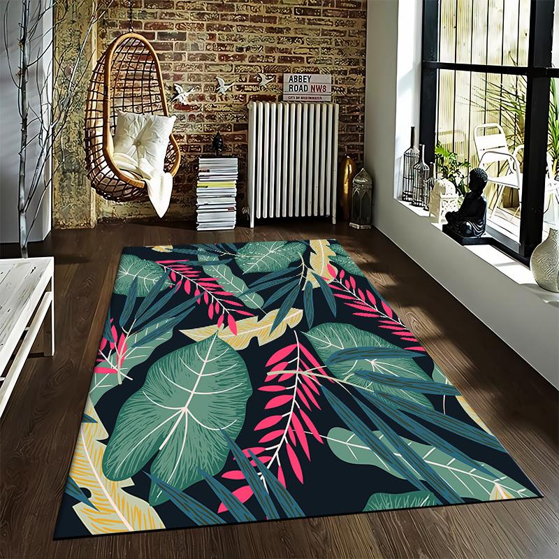 Modern Rug with Green Leaf Patterns Suitable for use as an anti-slip game mat for living room and bedroom sofas