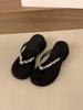 Rhinestone flip-flops platform women's summer 2025 new outer wear fashion heightened slope heel seaside cool slippers sandals