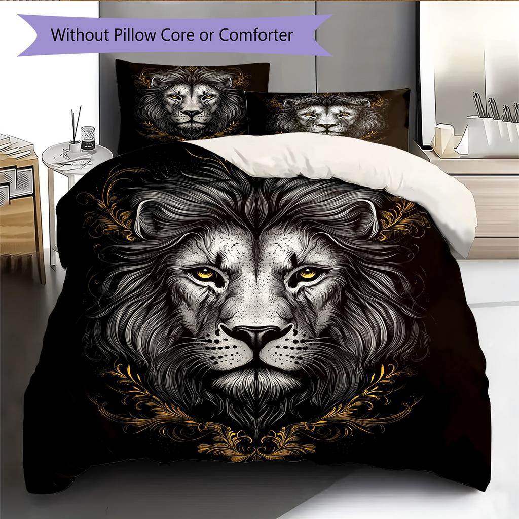 Black and White Lion Pattern Bedding Quilt Set  Home Decoration  Gift (1 * duvet cover + 2 * pillowcase  without core)