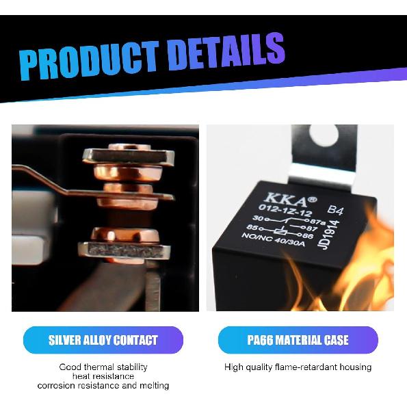 Pack-4 Car 5 Pin Relay, 12V 40A Conversion Starting DC Heavy Motor Replacement, PA66 Waterproof Flame Retardant Shell + Pure Copper Coil, Universal