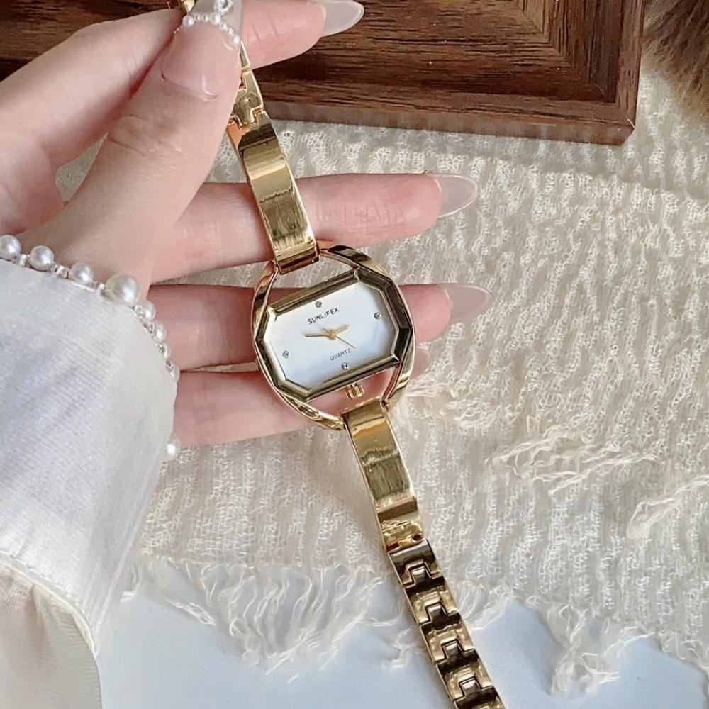 Minimalist Octagonal Rhinestone Dial Ladies Quartz Watch Thin Metal Bangle Elegant Daily Wrist Watch