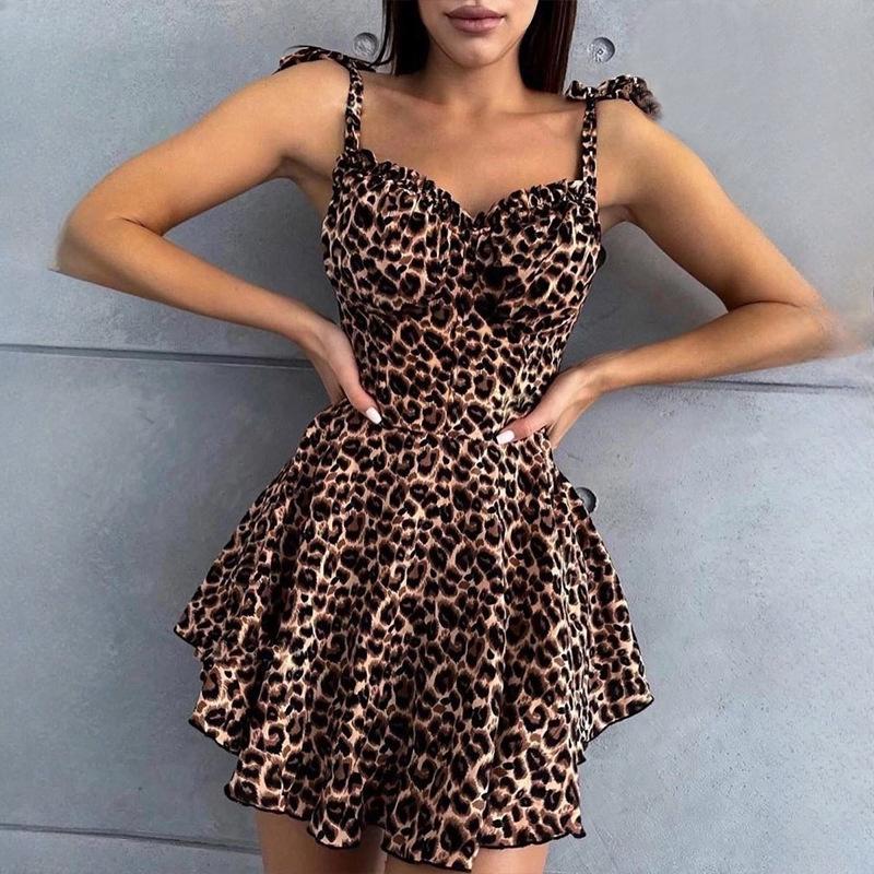 

Европейское и американское ретро горячее платье на бретелях-веревках, романтичное, чистое желание, сексуальное, слим-фит, в отпускном стиле, для женщин L цветной печати леопарда