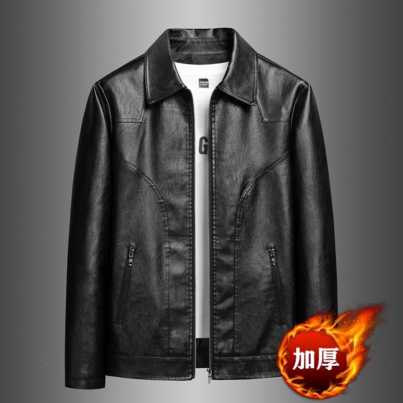 Locomotive trendy cool men's leather jacket autumn and winter lapel pu youth windproof and warm casual versatile men's leather jacket