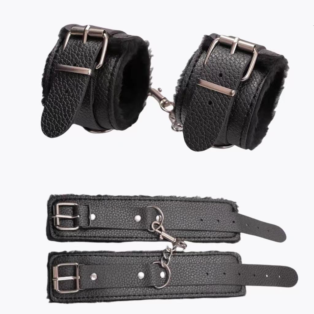 SM Cosplay Handcuffs  Restraint Sex Toy Fluffy Pu Leather Handcuffs Ankle Chains For Women  Couple Adult Accessories