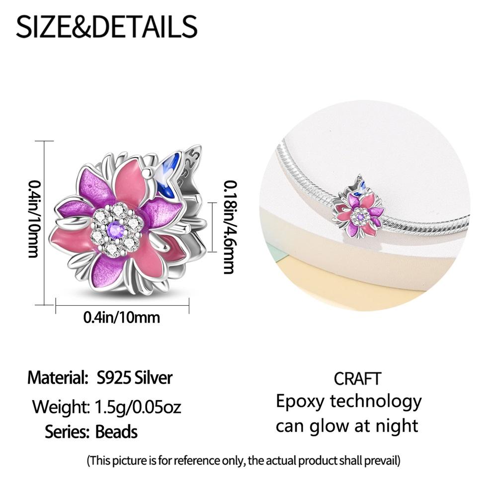 Authentic copper Charm Bead Charms Luxury Purple Pink Luminous Flower Bead Charms Bead Charms Compatible With Bracelets Diy Women Making Delicate Gift