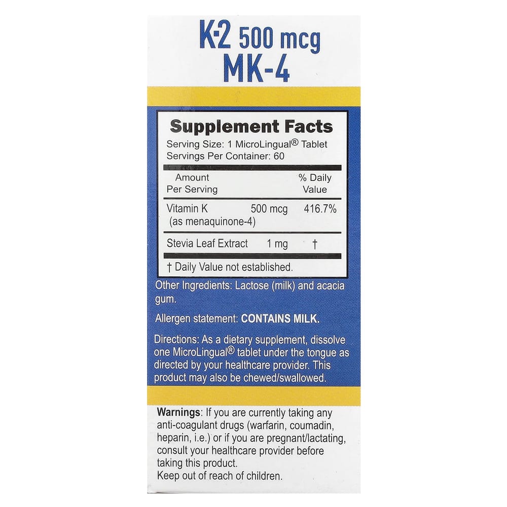 Superior Source Vitamin K-2 500mcg Instantly Dissolving MicroLingual 60 Tablets