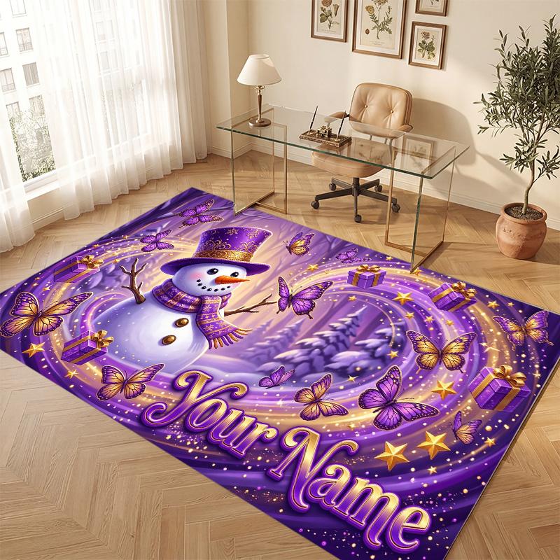 Winter Theme Soft Crystal Velvet Rug Custom Name & Text Print Non Slip Floor Rug for Bedroom Living Room