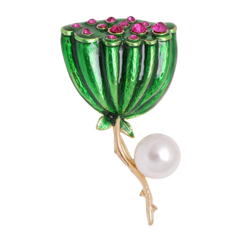 Alloy pearl fruit brooch grape cherry rhinestone oil drop brooch pineapple durian lotus brooch factory direct sales