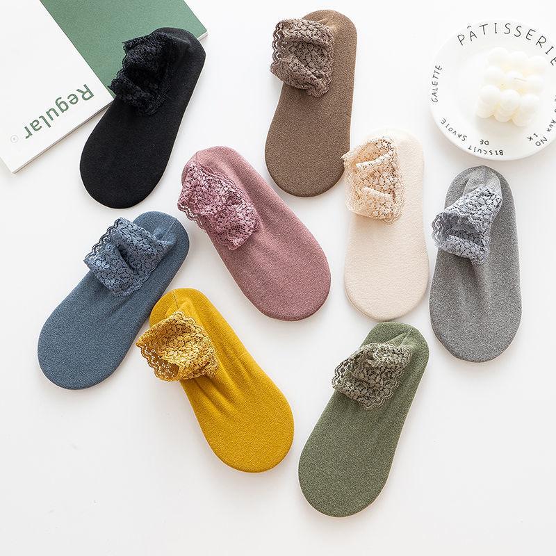 Women's Autumn Winter Thickened Warm Fleece Socks Lace Ankle Socks Non-slip Floor Socks