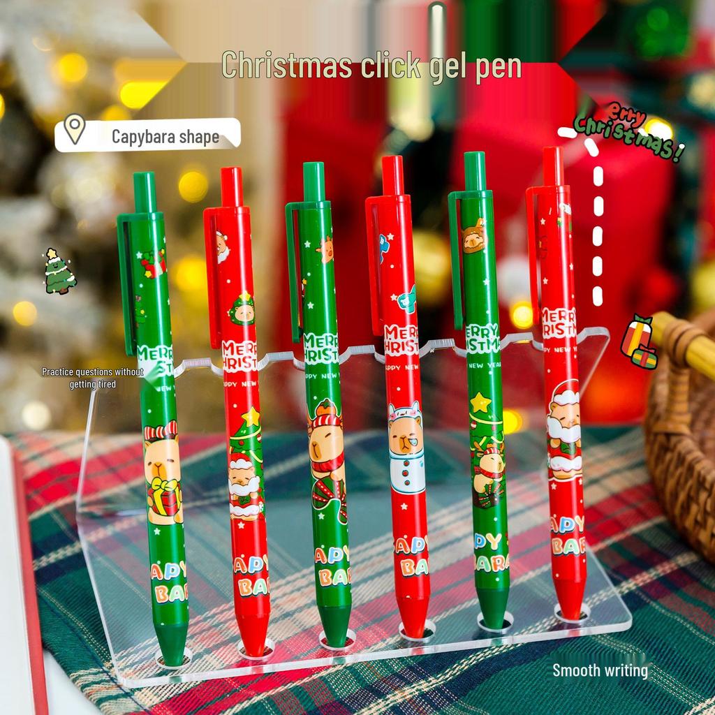 Capybara Christmas Gel Pen: Cartoon Student 0.5mm Black Ballpoint Push Pen - Fun Holiday Stationery Gift