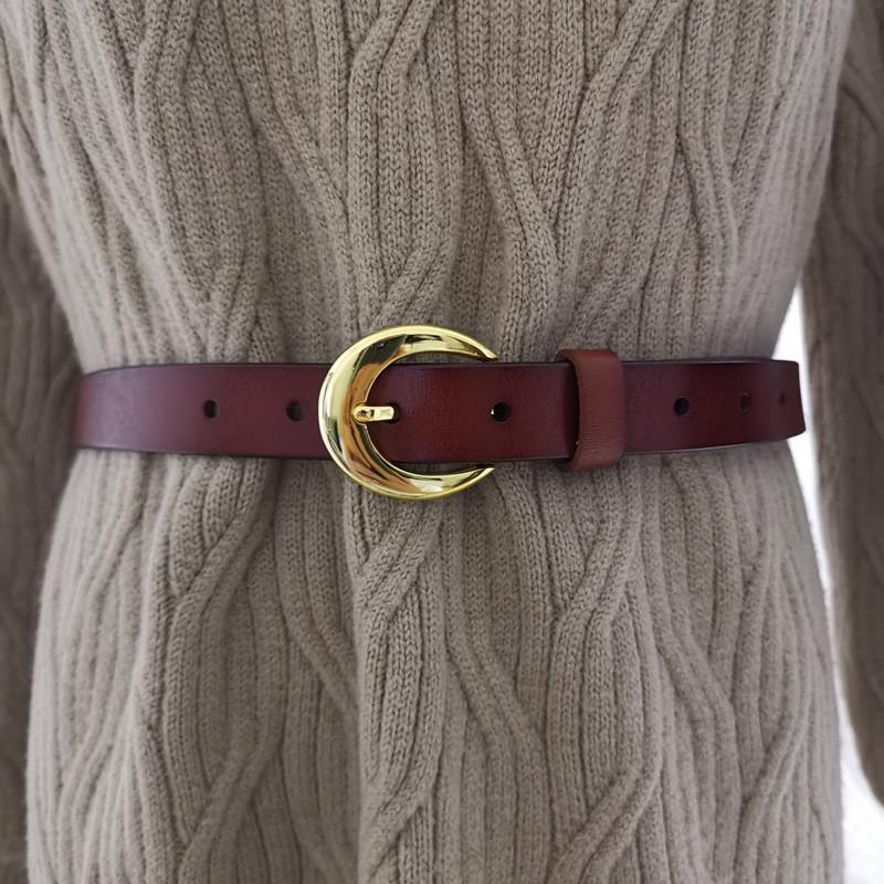 Classic Genuine Leather Womens Belt With Alloy Pin Buckle For Denim Pants
