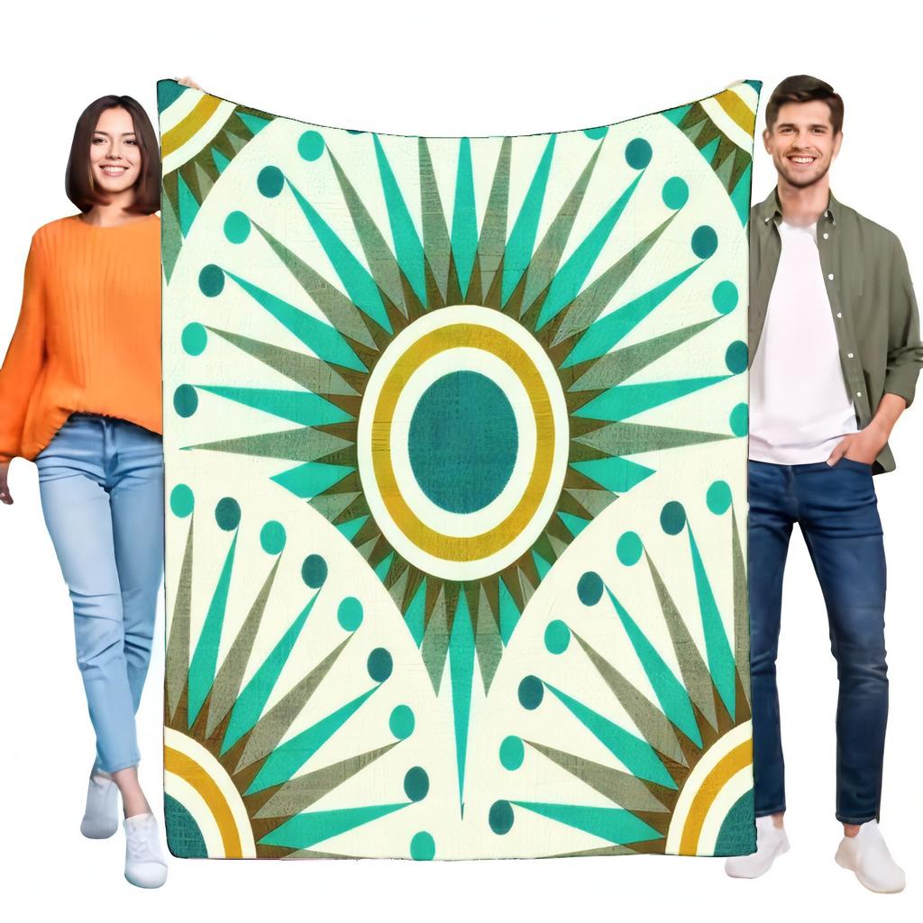 Vibrant Abstract Teal Gold Green Sunburst Blanket Soft Cozy Lightweight Plush Throw for Bed Sofa Living Room Decor Gift