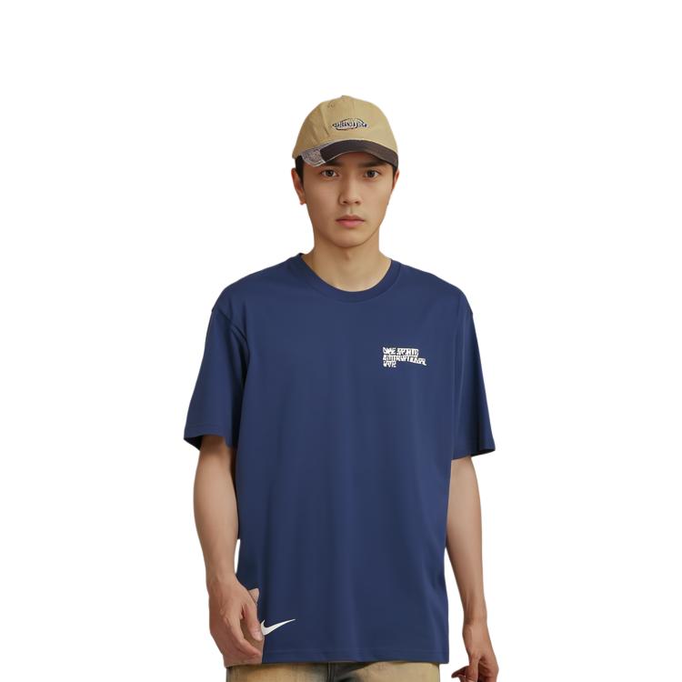 Nike T Shirts Men's Blue Crew Neck Moderate Straight Fit DR7802-410