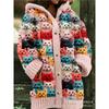 Womens Oversized Hooded Knit Cardigan With 3D Print Button Front Long Sleeve Casual Sweater
