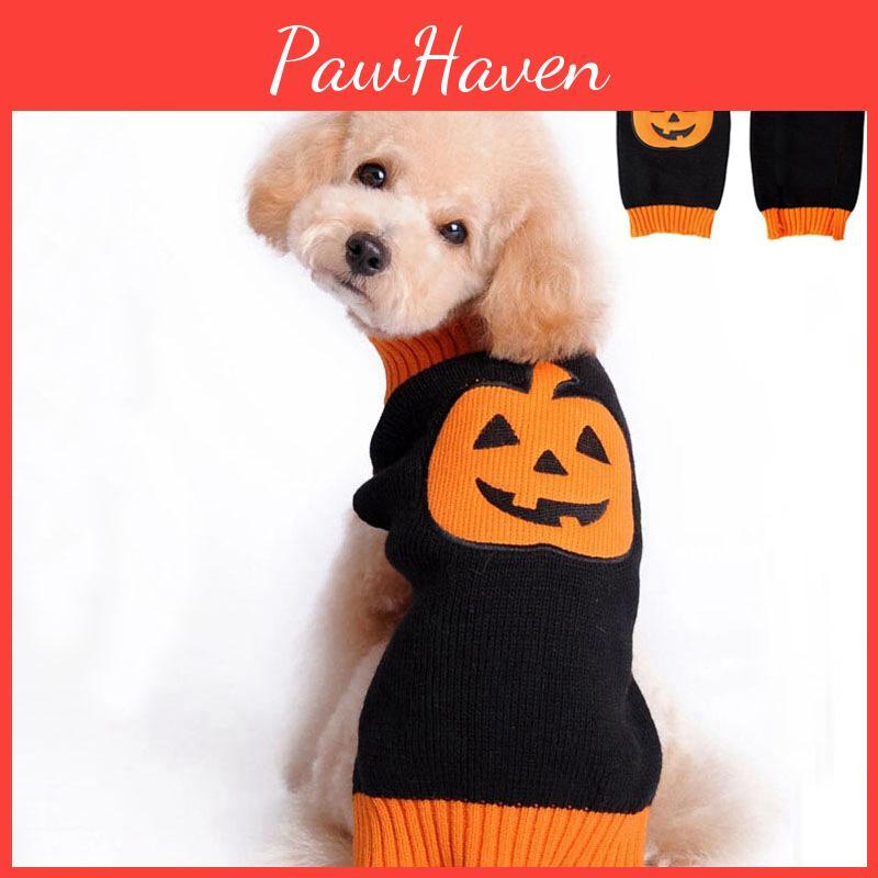 Halloween Small Dog Clothes Pet Sweater Warm Pumpkin Coat For Cute Puppies