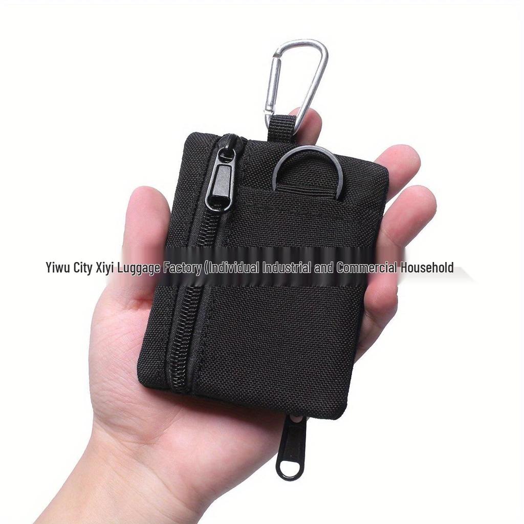 Military Style Compact Coin Purse With Keychain - Lightweight PU Material, Quick Access Zipper