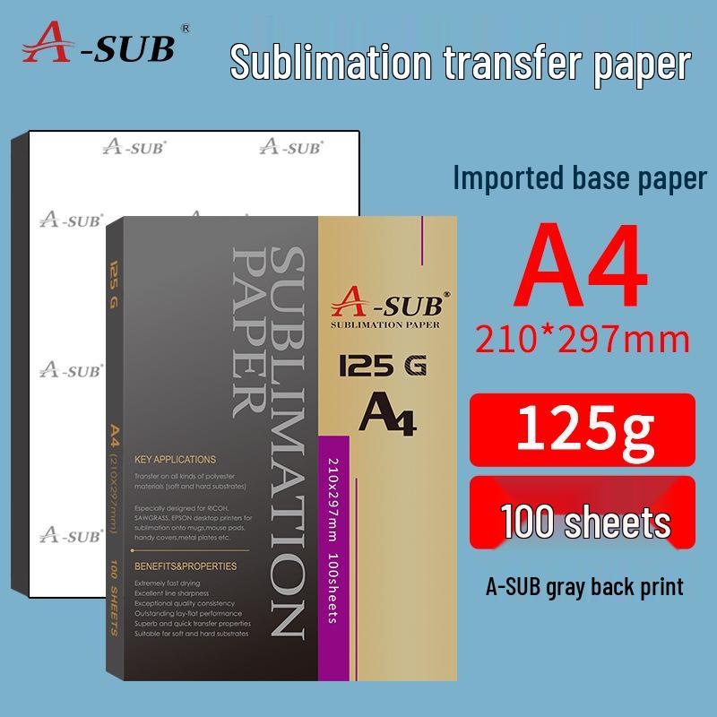 A-SUB Quick-Drying 125g Sublimation Transfer Paper for Polyester T-Shirts, A4 Heat Transfer, 120 Grams