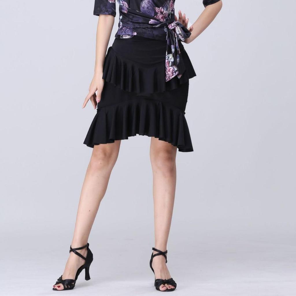Women's Latin Dance Practice Skirt - Adult Ruffle Hem Performance Wear