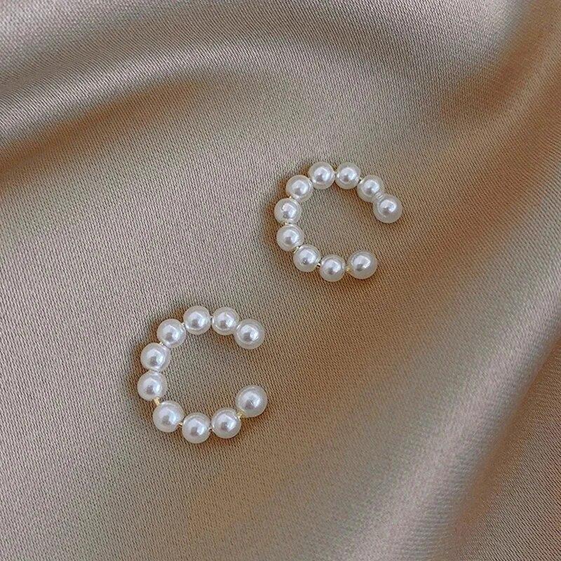 Orecchini a Clip C-shaped Eleganti in Perle Sintetiche Coreane da Donna, Anello per Orecchio Senza Foratura, Orecchini Minimalisti, Gioielli alla Moda