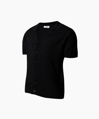 LEVELD Open Collar Knit Shirt Black