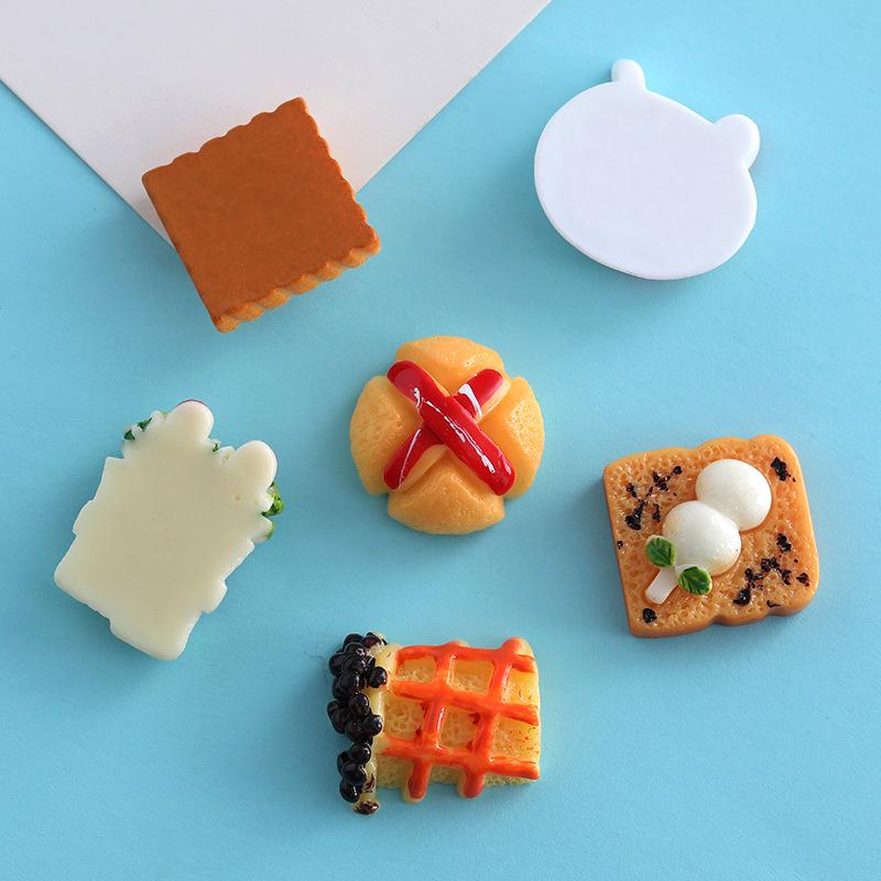 Simulation Food Toy Charms & DIY Resin Accessories: Cake, Bread, Phone Case, Hair Clips, Refrigerator Magnets, Stickers.