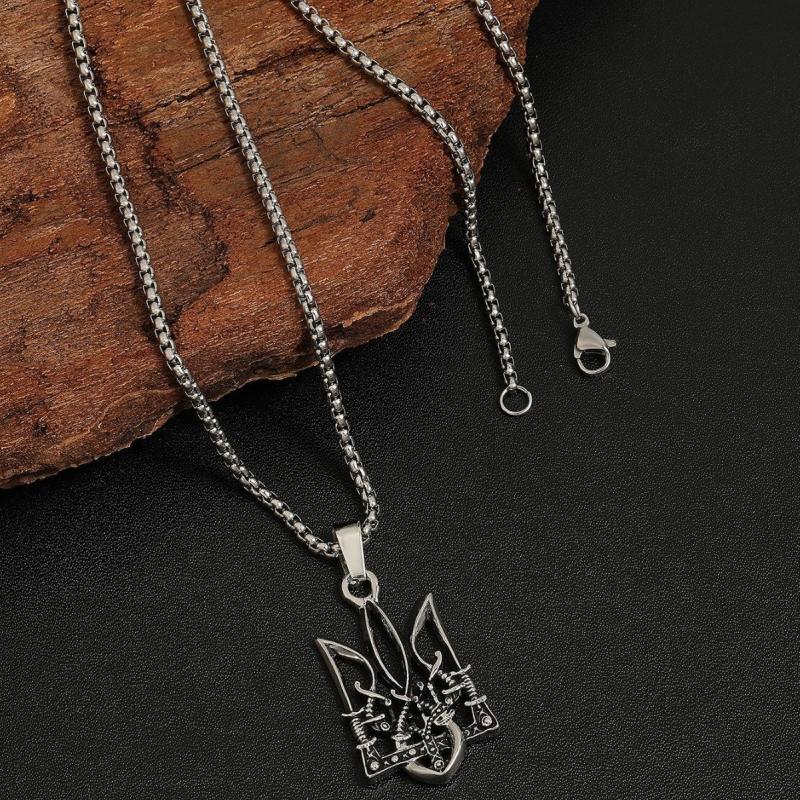 Retro Neptune Poseidon Trident Necklace Ukraine National Emblem Pendant Men'S  Cool Trendy Jewelry Accessories