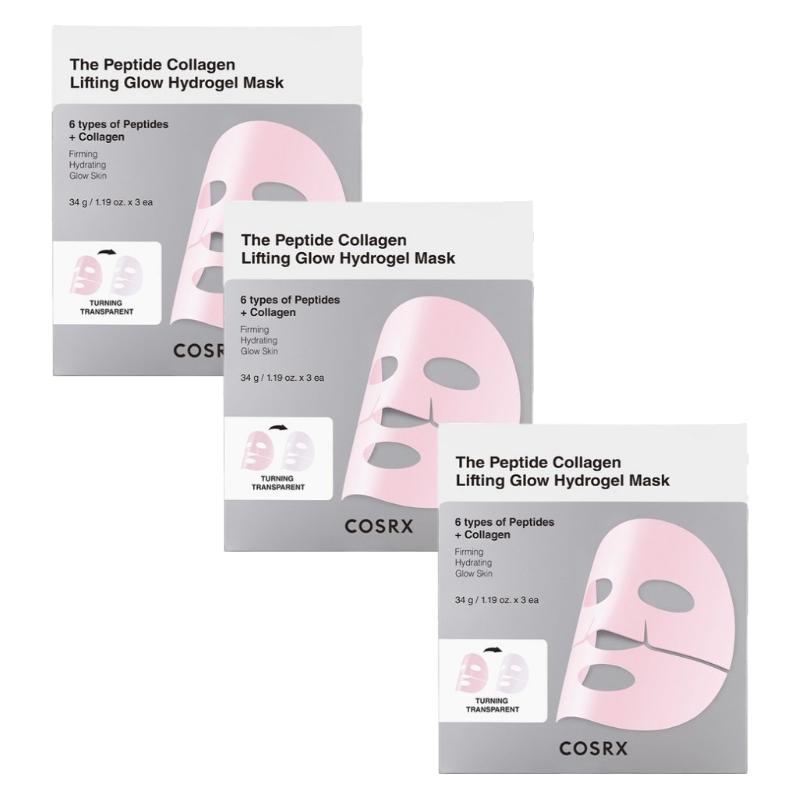 COSRX Peptide Collagen Lifting Glow Hydrogel Mask 1 Pack (3 Sheets) | Deep Hydration, Skin Density Support, Transparent Melting Hydrogel Sheet