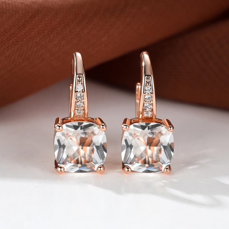 Rainbow Zircon Hoop Earrings Multicolor Crystal Square Stone Earrings Vintage Gold Color Wedding Earrings for Women Party