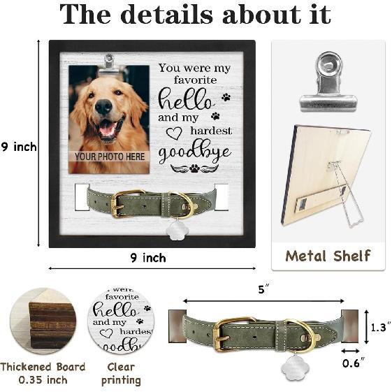 

Pet Loss Gift, Memorial Sympathy Gifts for Loss of Dog, Pet Memorial Frame with Collar Holder, Cat Memorial Gift, My Hardest Goodbye