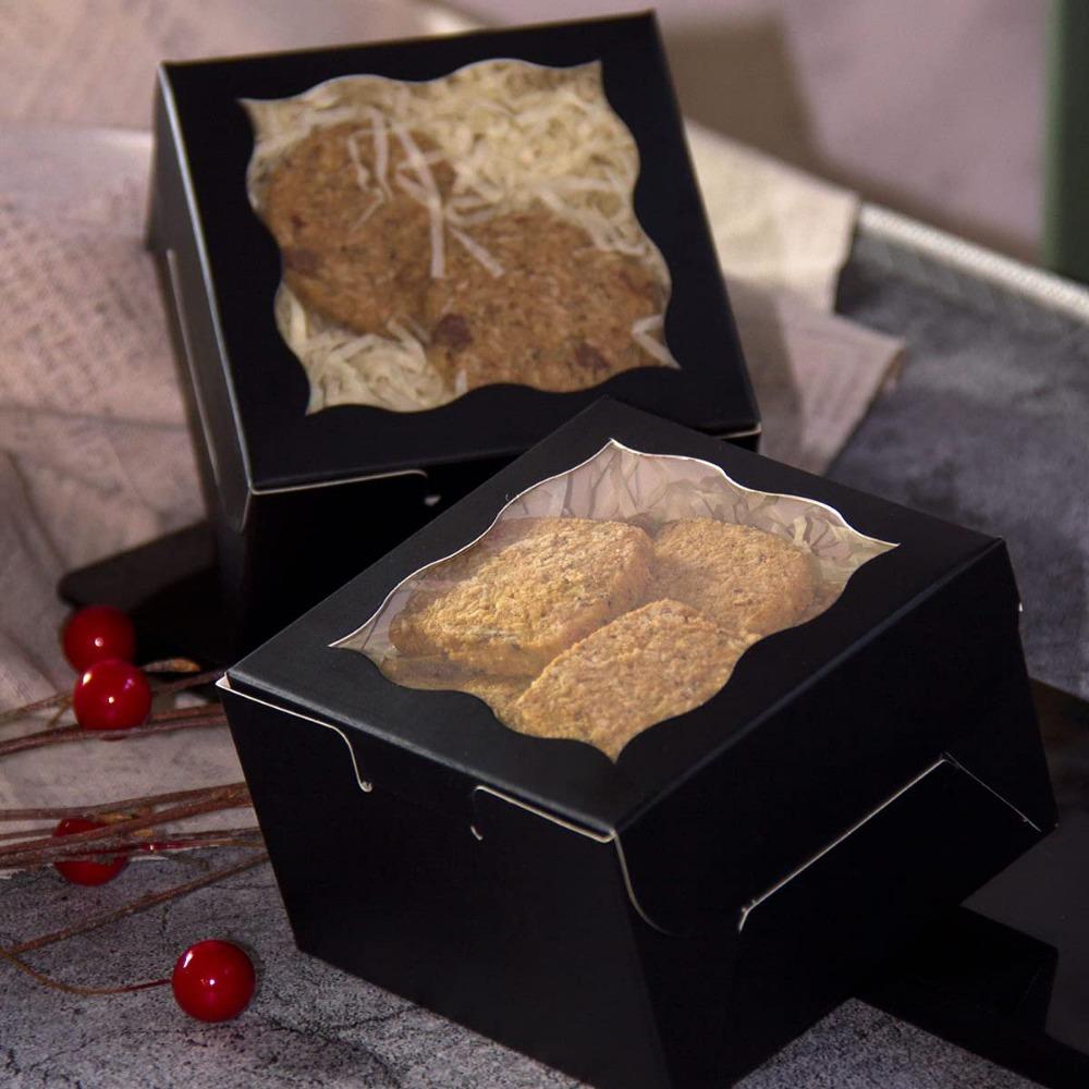 20pcs Black Gift Bakery Boxes with Window Mini Cookie Boxes Treat Boxes Gift Wrap Box for Birthday Parties Wedding Holiday Celebrations