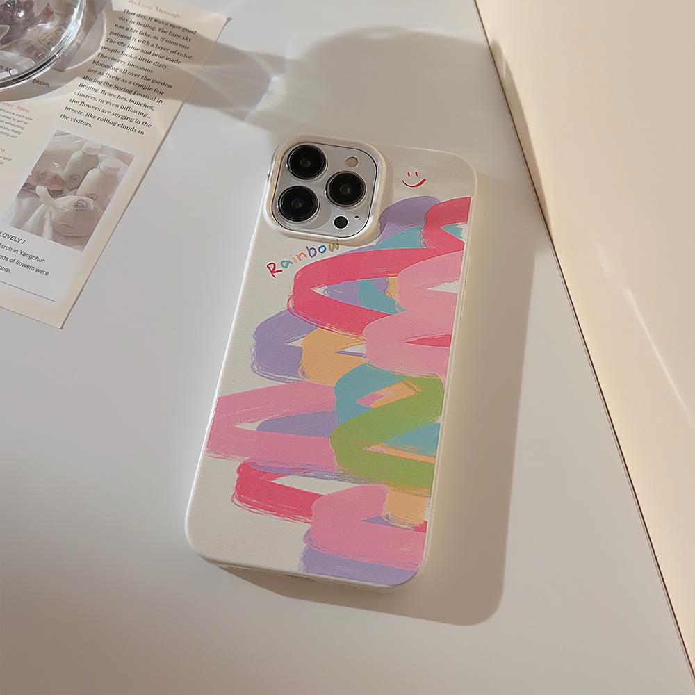 Rainbow Doodle IPhone 16 Mobile Phone Case Apple 11 Creative 15pro Max Silicone X 8 Soft Shell 13 Applicable 14