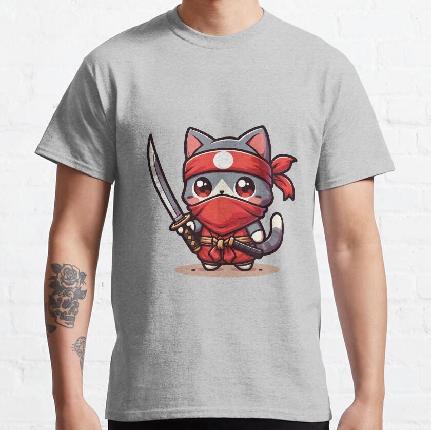 Cute Ninja Cat with Samurai from Japanese cat assassin for cat lover100 cotton catzilla printed TShirt for men plus size tee