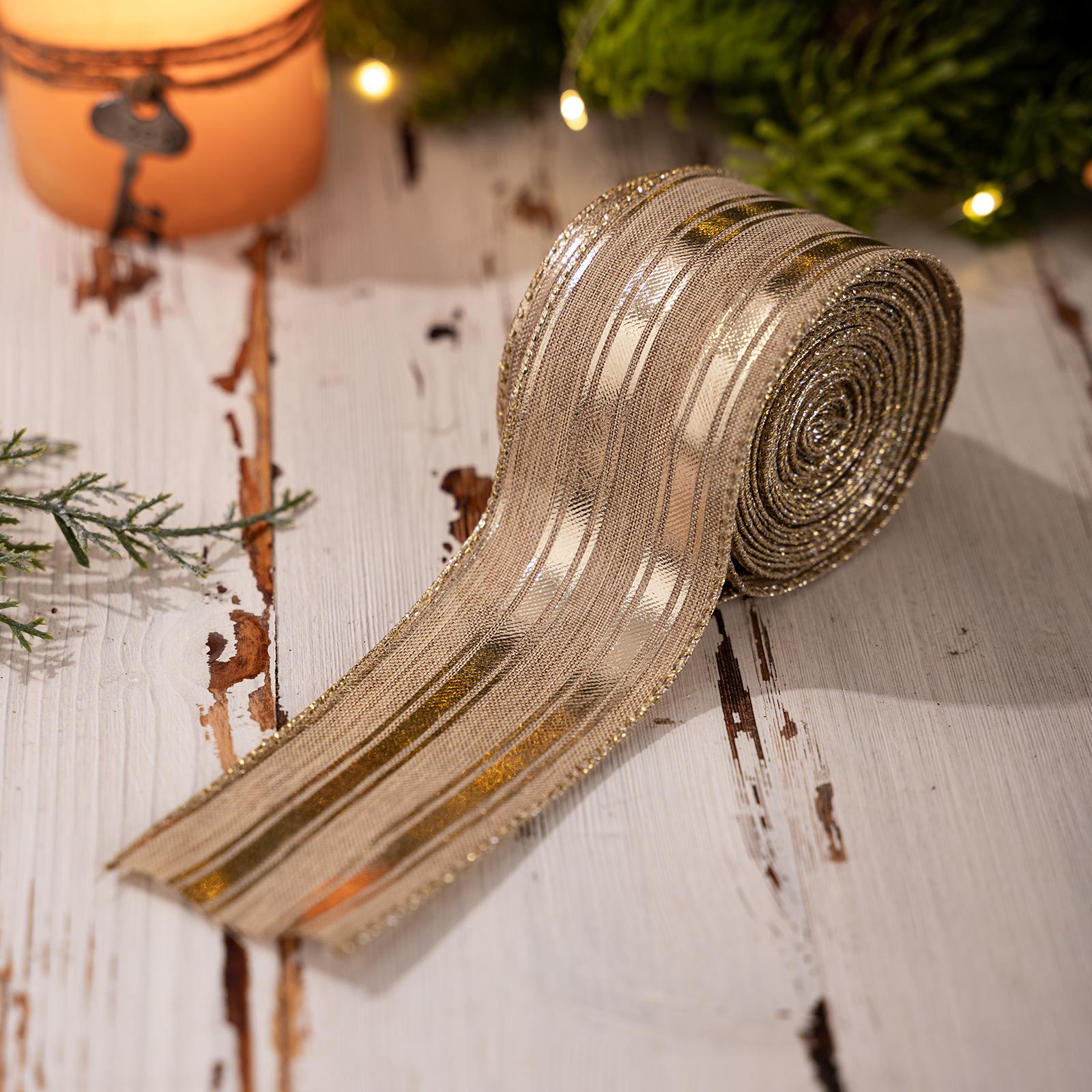 

5 Yards/ Roll 5cm Champagne Gold Christmas Ribbons DIY Bows Wreath Craft Decoration Wired Edge Weave Ribbon Xams Gift Packaging