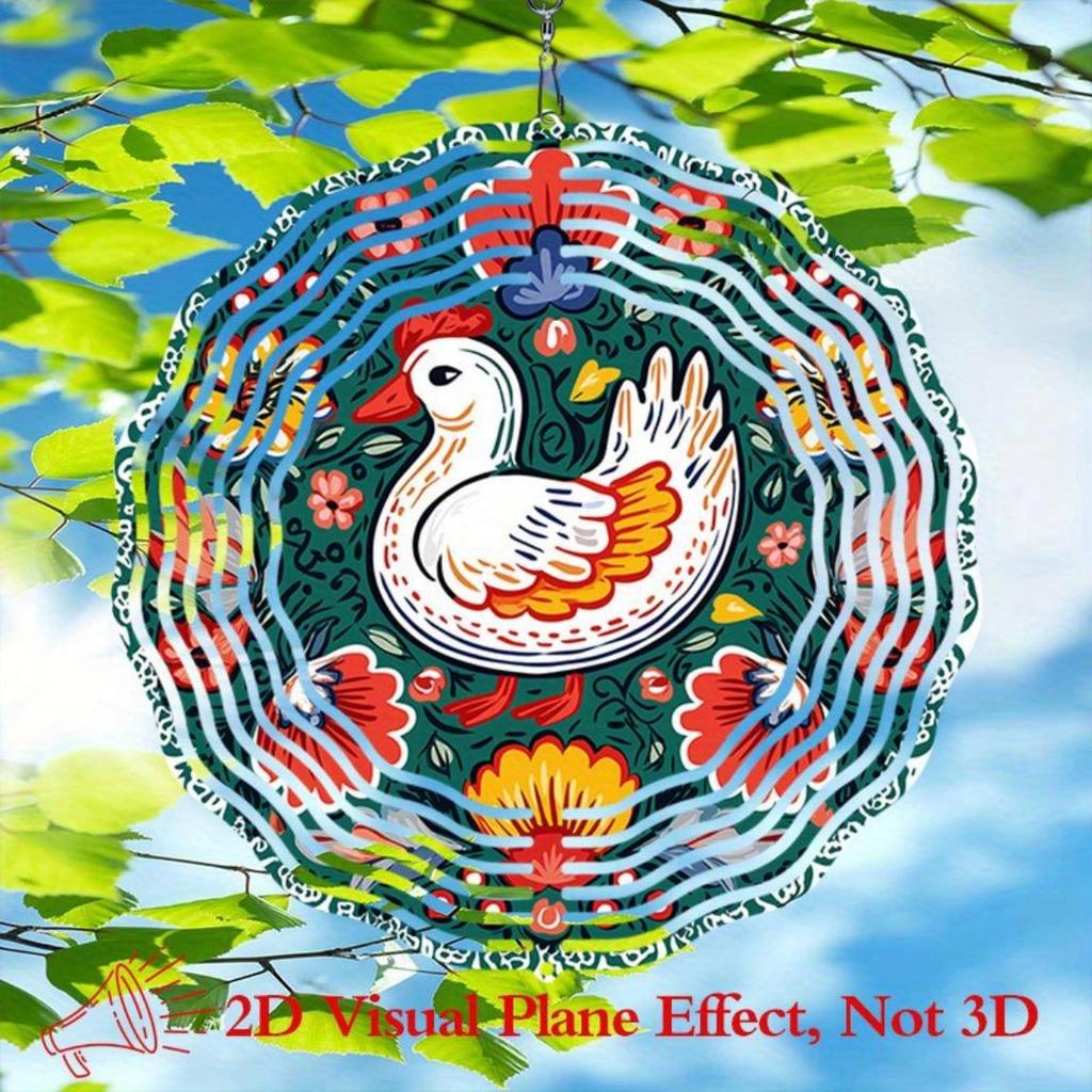 Floral Duck Round Art Wind Chime Metal Hanging Decor for Garden Patio Outdoor Indoor Holiday Decorations Durable Weather Resistant