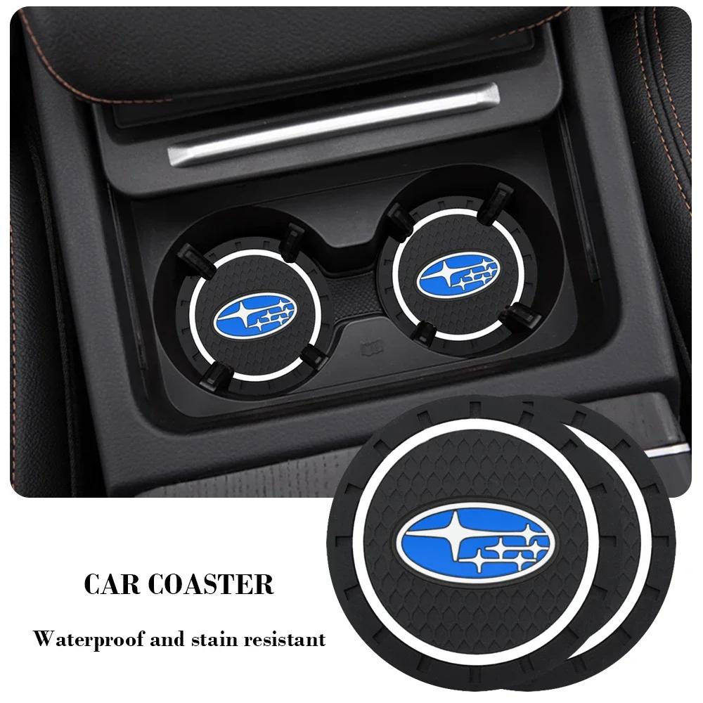 For Subaru STI Forester Legacy Outback WRX Crosstrek Car 2Pc Car Coasters Water Cup Slots Non-Slip Mat Water Cup Pad VV333