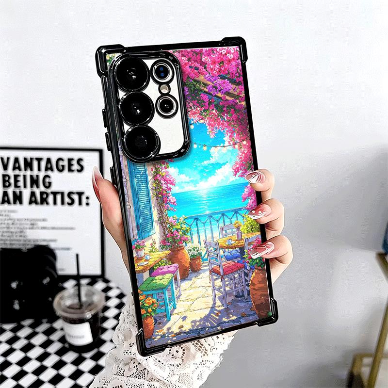 Anime Aesthetic Scenery Plating Phone Case For Samsung Galaxy S24 S25 FE S26 Edge S23 Ultra S22 S21 Plus S20 Anti-Fall Airabag C