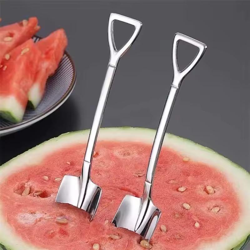 2Pcs/Set Stainless Steel Shovel Spoon Retro Cute Teaspoon Coffee Ice Cream Dessert Watermelon Spoon Kitchen Tableware Gadget